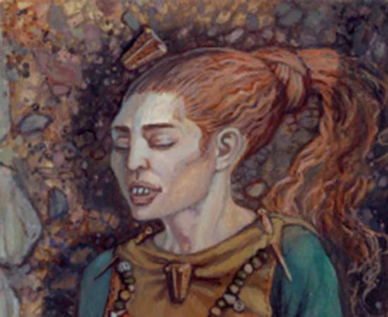 Drawing of the grave of the female individual with an artificially modified skull in grave 192 from Havor, Hablingbo parish, Gotland. Source: ©Mirosław Kuźma / Matthias Toplak 2019 / Current Swedish Archaeology