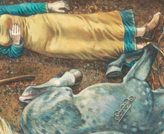 Illustration of one the graves with Viking and horse, by Mirosław Kuźma. Source: Leszek Gardeła/The Conversation