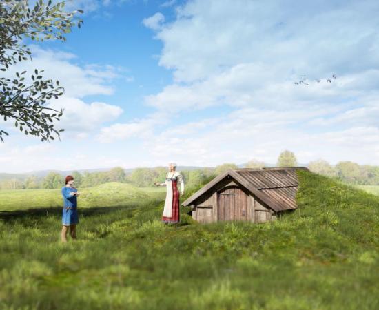 How the Viking mausoleum would have looked according to archaeologists. Source: Raymond Sauvage, NTNU Vitenskapsmuseet