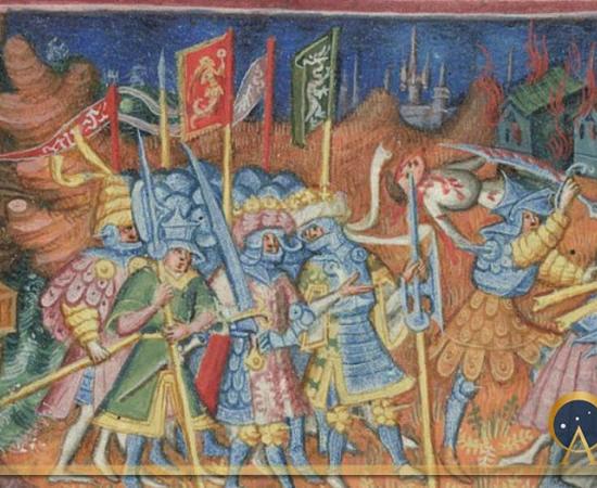 The Great Heathen Army. The scene depicts brothers Hinguar and Hubba slaying Christians in the north of England. Manuscript from British Library (Public Domain)