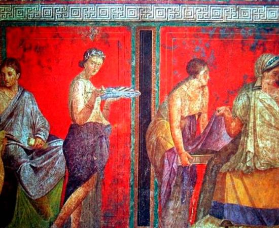 Roman Painting - Villa dei Misteri, Pompeii, Italy. Miltos was used for yellow and sometimes red in many Greco-Roman paintings