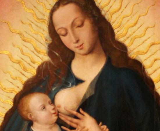 Nursing Madonna (Madonna Lactans) by anonymous master from the School of Bruges. At the Chapel of the Milk Grotto in Bethlehem, Virgin Mary milk powder is sold as a cure for infertility. Source: Public domain