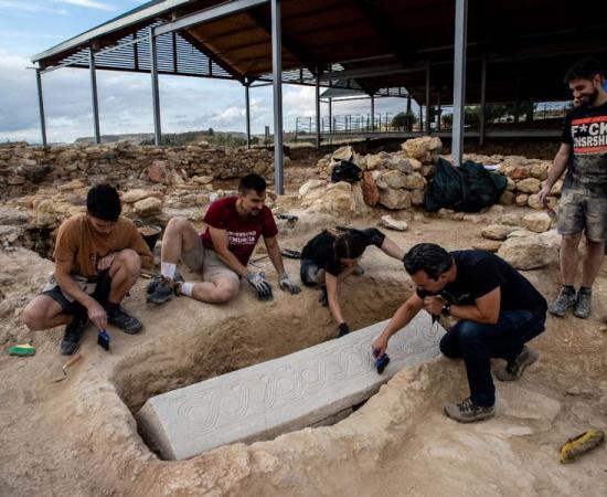 The discovery of the Visigoth sarcophagus in an abandoned Roman villa in the Murcia region of Spain.       