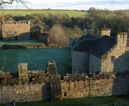 Aerial view of Craignethan Castle in South Lanarkshire, Scotland