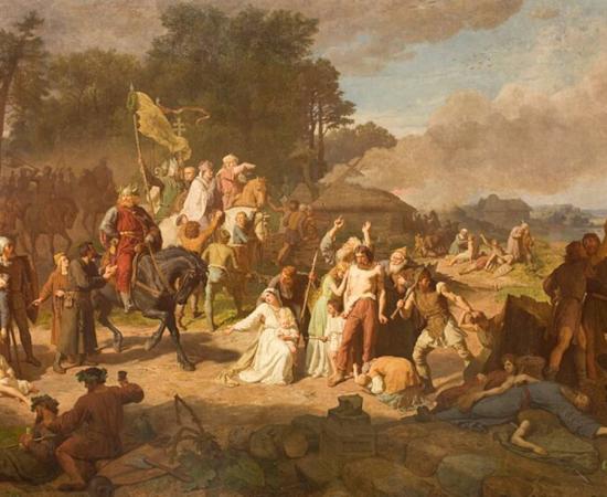 Painting portraying the conflict known as the Wendish Crusade, which involved the forced Christianization of the pagan Slavs of Germany beginning in the year 1147.