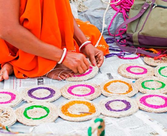 Hand weaving jute crafts in India. Source: mitrarudra / Adobe Stock.