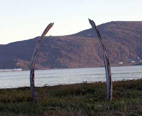 Standing whale ribs on Yttygran Island. Source: National Ocean Service / Public Domain