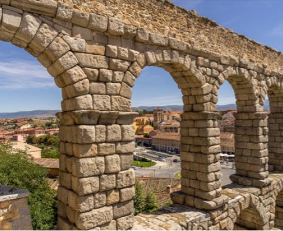 The ancient roman aqueduct in Segovia Spain.