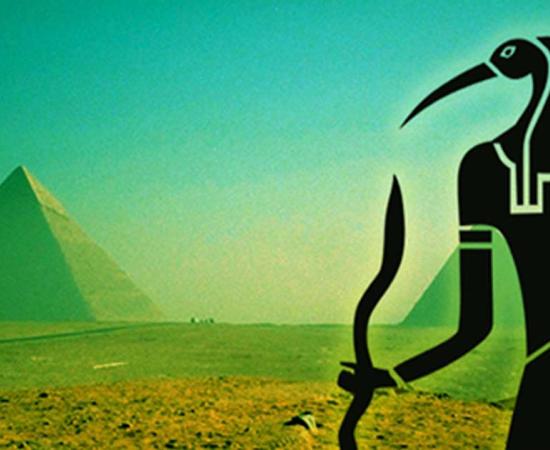 The Giza Pyramids - CC BY-NC-SA 2.0, and Egyptian god Thoth – CC0)