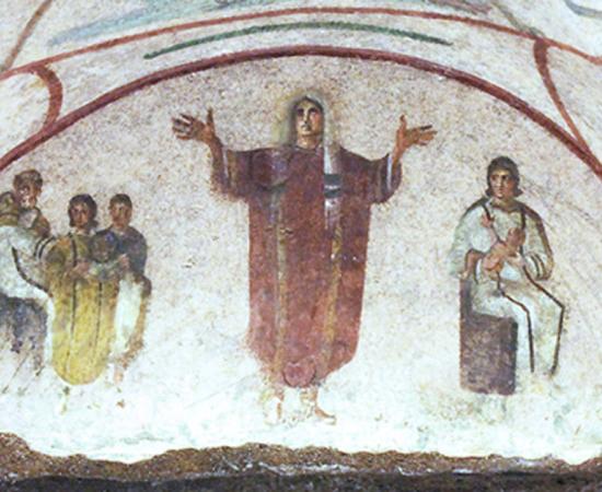 Orant, Catacomb of Priscilla. It has been argued that these catacombs provide evidence for women having a stronger role in early Christianity, perhaps even in the priesthood.