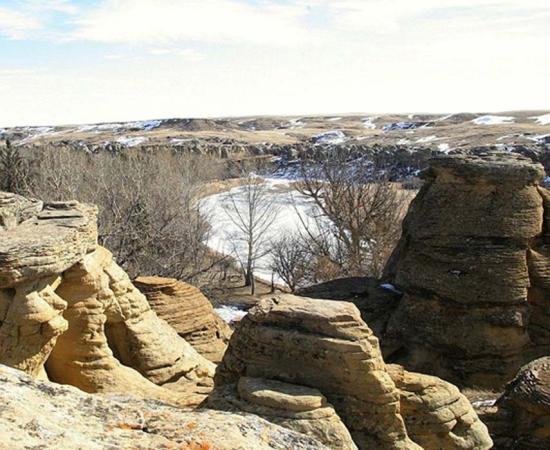 Hoodoos above the Milk River in winter.