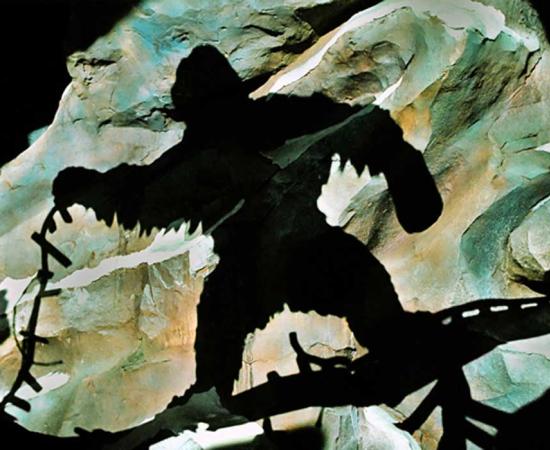 Depiction of Yeti shadow from wall of the mountain of the roller coaster Expedition Everest at Disney's Animal Kingdom of Walt Disney World in Orlando, Florida