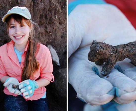 Macquarie student Hannah Newman discovered the bronze calf figurine during the last week of the excavation at the Ziklag site. Source: Macquarie University