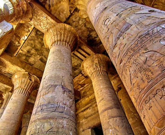 Ancient columns at the Temple of Horus at Edfu, Egypt. Source: EwaStudio / Adobe Stock