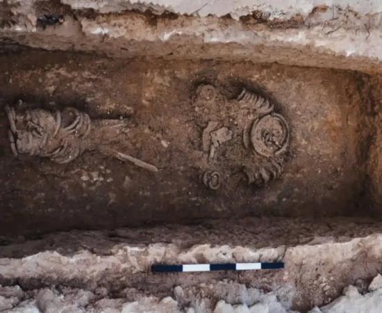 The burial that contained the chained body of the female ascetic monk from Byzantine-era Jerusalem.
