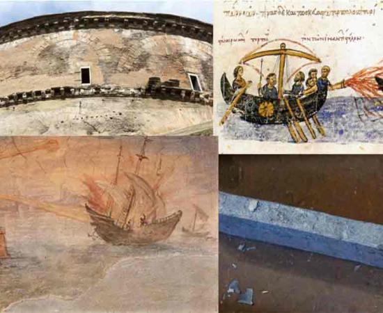 Advanced Ancient Inventions.	Source: danflcreativo/Adobe Stock, Public Domain, Public Domain, NearEMPTiness/ CC BY-SA 3.0)