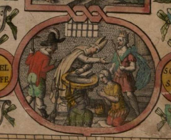 Aethelwalh of Sussex represented on John Speed's Saxon Heptarchy map.