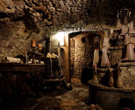 Inside the alchemy laboratory of the Speculum Alchemiae museum.