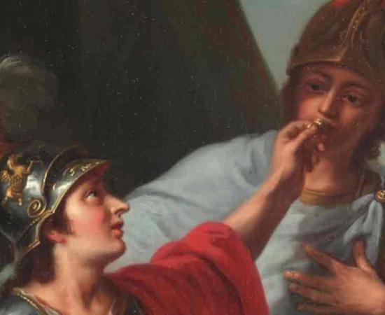 Alexander Putting his Seal Ring over Hephaestion's Lips, by Johann Heinrich Tischbein, 1781	Source: Public Domain