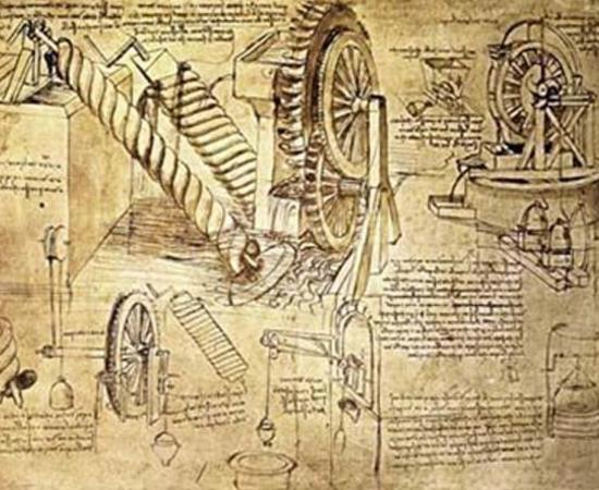 Sketches of inventions by Leonardo da Vinci