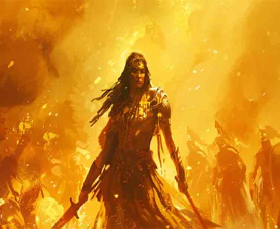 Painting of a fierce Amazonian woman leading her army into battle. Source: Pana/Adobe Stock	