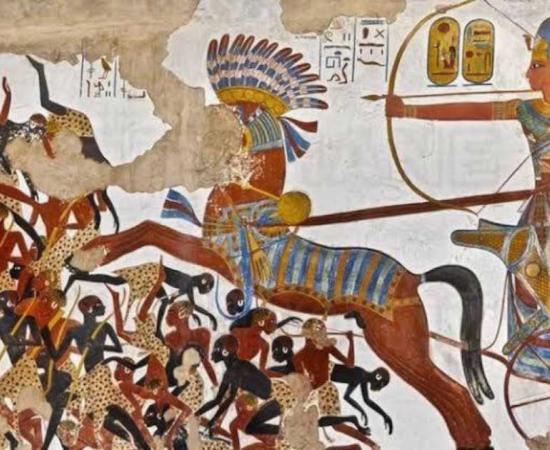 The history of Egypt is very much the history of ancient Egyptian weapons and how they evolved. Here Egyptian pharaoh Ramesses II charges his war chariot into battle against the Nubians in south Egypt. Source: Ahmed88z / CC BY-SA 4.0