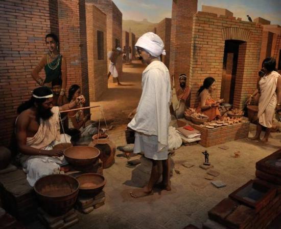 Diorama of people in the ancient Harappan culture (Indus Valley civilization).