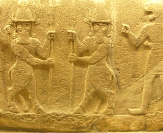 Supernatural beings such as the Kusarikku hybrid bull-men, pictured here in the middle, are featured in ancient Mesopotamian lullabies. They remain kind until disturbed, in this case, disturbed by a baby’s cries.                    Source: QuartierLatin1968 / CC BY-SA 2.0