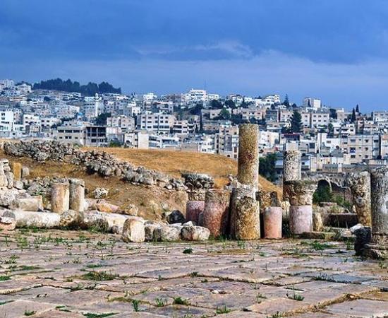The ancient city of Gerasa with the modern city in the background.