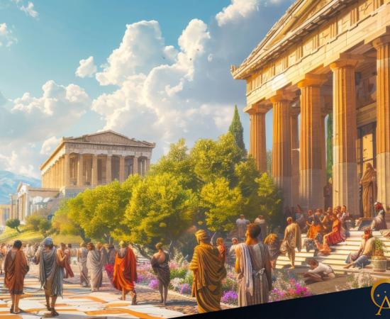 Ancient Greek agora scene.