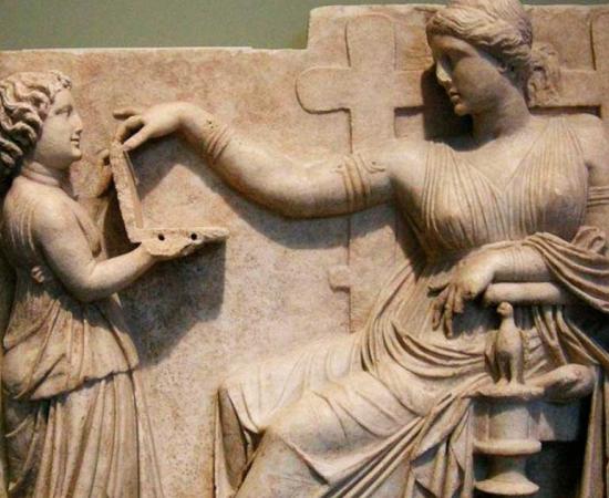 Grave Naiskos of an Enthroned Woman With An Attendant dates from around 100BC. Source: Digital image courtesy of the Getty's Open Content Program