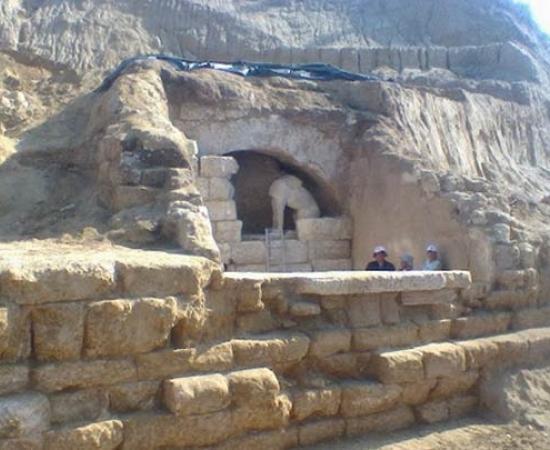 Ancient Tomb Guarded by Sphinxes in Greece