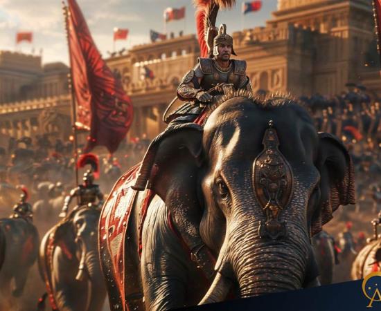 AI image of Roman military with war elephants. 