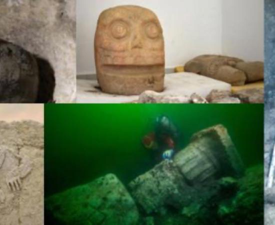 One of the mummies found in the Tuna El-Gebel burial site. (Ministry of Antiquities) Head and torso of god Xipe Totec found at Ndachjian–Tehuacán archaeological site. (Melitón Tapia/ INAH) A sword from the Talaiotic civilization has been found in Mallorca, Spain. (Diario de Mallorca) Carvings made by people in Vichama, Peru 3,800 years ago suggest rain arrived just in time. (Ministerio de Cultura de Perú ) Temple remains found at Heracleion. (Christoph Gerigk - Frank Goddio/ Hilti Foundation / Egyptian Anti