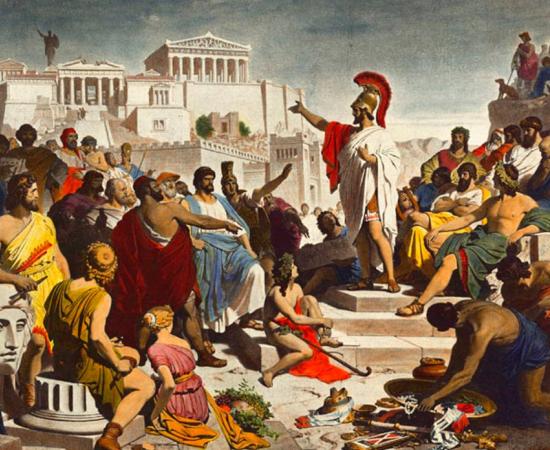 Nineteenth-century painting depicting the Athenian politician Pericles delivering his famous funeral oration in front of the Assembly