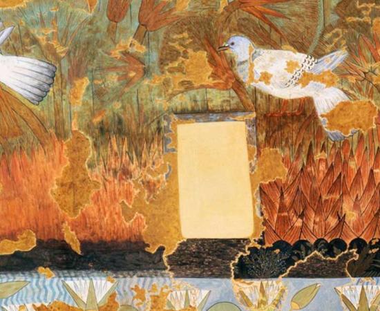 Avian artwork reproduced in facsimile painting from the Green Room found at Amarna’s North Palace. Source: Public domain