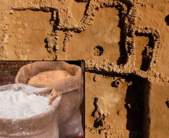 Ancient bakery in Armenia. Source: Patrick Okrajek / Nauka W Polsce. Inset: old flour sacks (representational). Source: Algecireño / Adobe Stock.