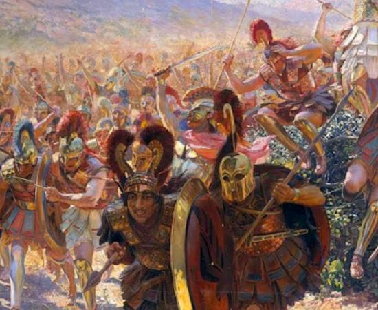 Greek troops rushing forward at the Battle of Marathon. Source: पाटलिपुत्र / Public Domain.