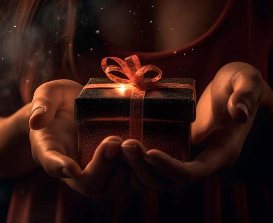 Representational image of a woman giving a birthday present. Source: GrafitiRex / Adobe Stock 