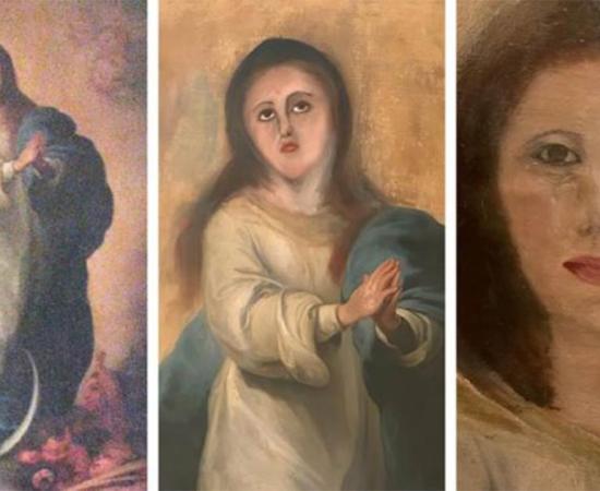Murillo’s original work (left), the botched restoration and an attempt to fix it. Source: Provided by Collector /Europa Press
