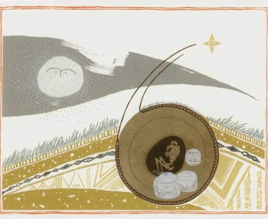 Reconstruction of the British burial goods known as the Folkton drums in the grave. Source: Rose Ferraby