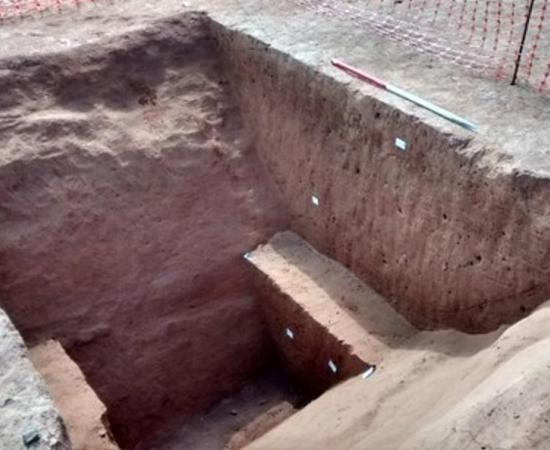 Exeter: The photo shows a trench across the enclosure ditch
