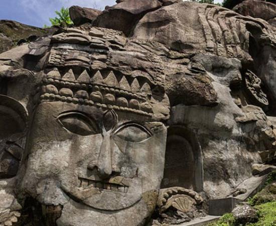 Detail of the beautiful rock cut carvings at Tripura. Bas-relief images at Unakoti are from the 11-12th century A.D.