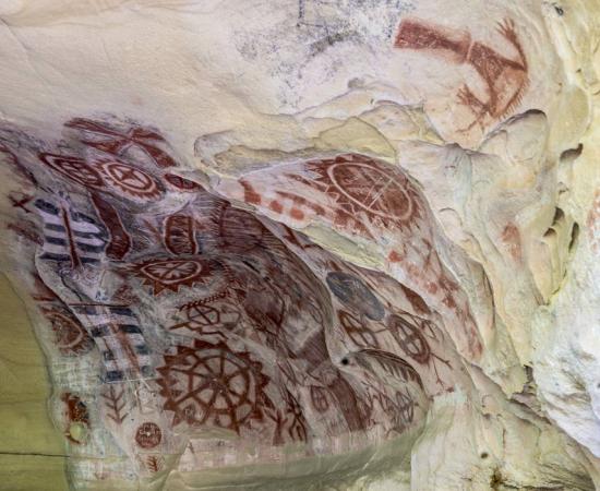 Chumash cave paintings at Painted Cave in the mountains above Santa Barbara