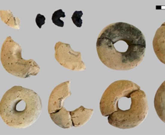 Twelve of the fourteen rings made of clay are shown, as well as the charred organic cereal rings. Source: (B. Biederer / CC BY-SA 4.0)