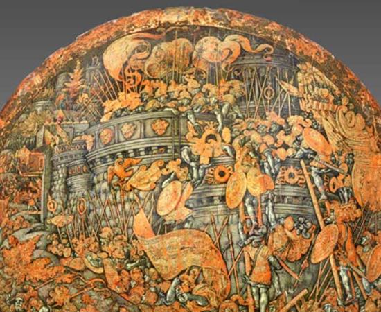 Ceremonial Shield Showing the Storming of New Carthage.	Source: PhilaMuseum