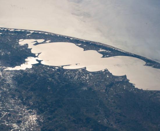 Photo of Patos Lagoon in Brazil from the International Space Station, taken at an altitude of 260 miles.