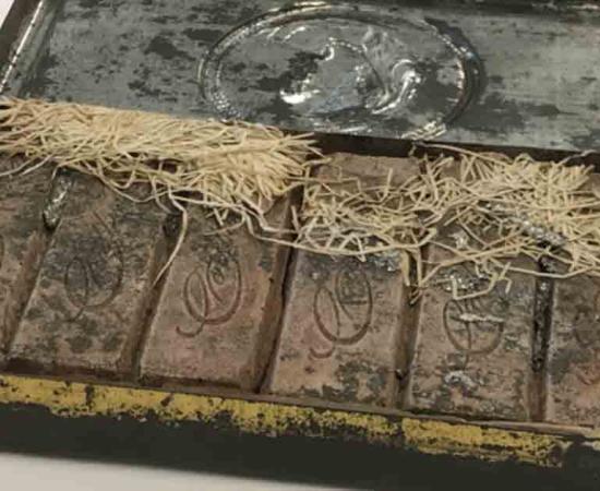 The tin of Boer War chocolates recently found among the papers of Banjo Paterson, Australia's most famous poet.    Source: National Library of Australia