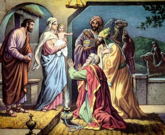 The Wise Men visit the Baby Jesus and offer gifts. 