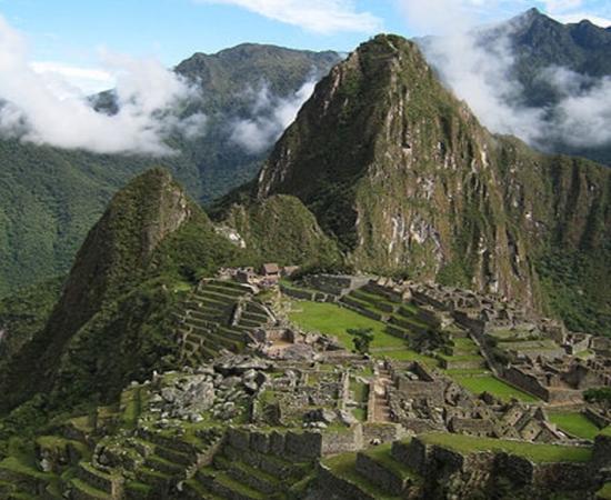The famous abandoned city of Machu Picchu. Incan architecture, c. 1450 A.D.